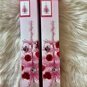 Pink Holiday Decor Tree with Red and Silver Ornaments